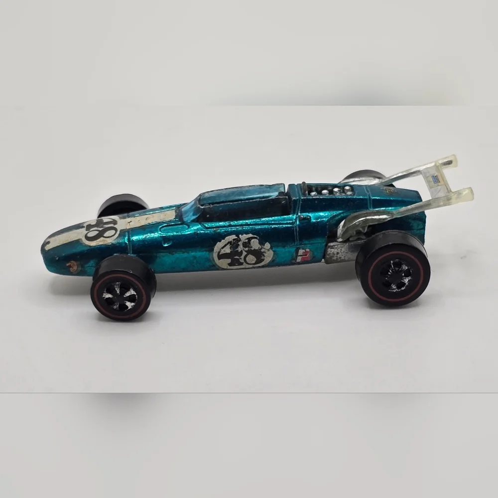 Redline Hot Wheels Indy Eagle Aqua Black Interior 1969 Hong Kong GUC